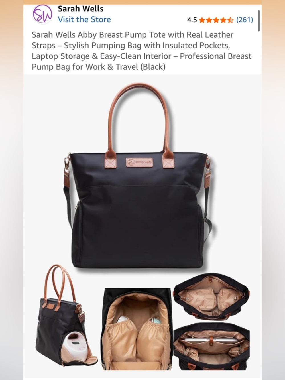 Sarah Wells Black Tote with Tan Leather Handles